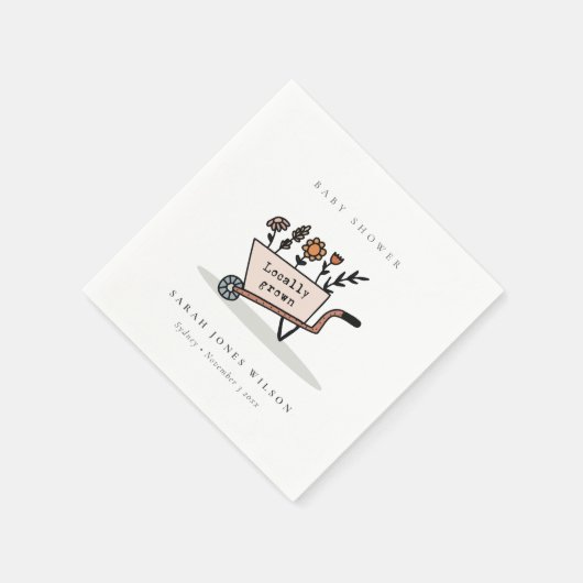 可愛い地元で育った赤面フローラカート赤ちゃんシャワー スタンダードカクテルナプキン (角)