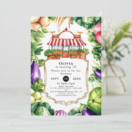 可愛い地元で育った農家市場誕生日 招待状 (スタンド正面)
