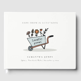 可愛い地元で育った青いフローラカート赤ちゃんシャワー ゲストブック