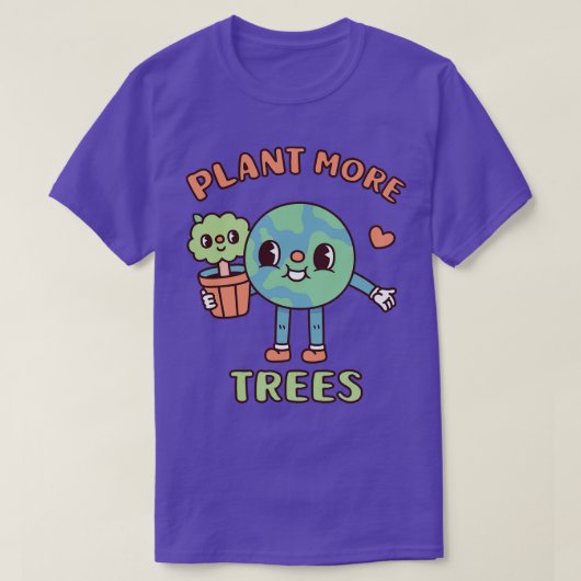可愛い地球と木のポット植物もっと木 Tシャツ (デザイン正面)