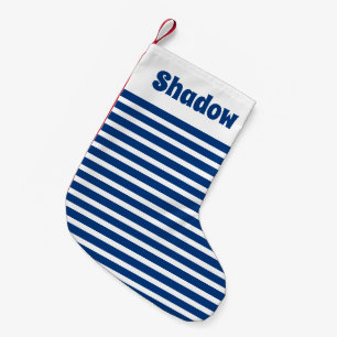 可愛い基本ストライプ名前をカスタムする青と白ペット スモールクリスマスストッキング