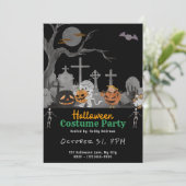 可愛い墓地と幽霊ムミーブラックハロウィーン 招待状 (スタンド正面)