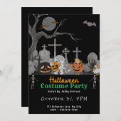 可愛い墓地と幽霊ムミーブラックハロウィーン 招待状 (正面/裏面)