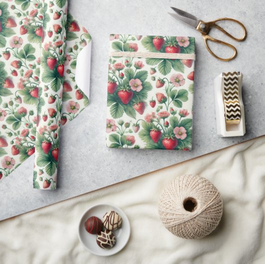 可愛い夏のイチゴの切り離し ラッピングペーパー (クラフト)