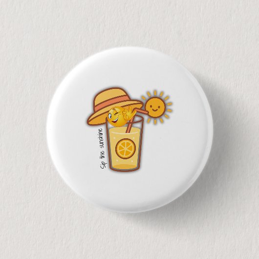 可愛い夏のレモネード漫画Tシャツ – Sunny Hat & Sunny 缶バッジ (正面)