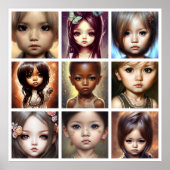 可愛い大きな目の女の子の男の子トドルズモダンアート9 ポスター (正面)