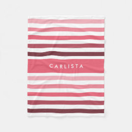 可愛い大ストライプ柄の名前が鮮やかなピンク フリースブランケット