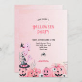 可愛い大人とキッズピンクハローウィンパーティ 招待状 (正面/裏面)