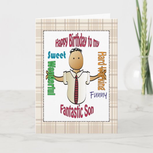 可愛い大人の息子エスニック漫画ユーモアのある誕生日 カード (正面)