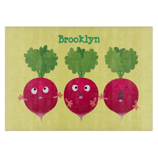 可愛い大根がトリオの漫画野菜を歌う カッティングボード (正面)