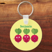 可愛い大根がトリオの漫画野菜を歌う キーホルダー (正面)