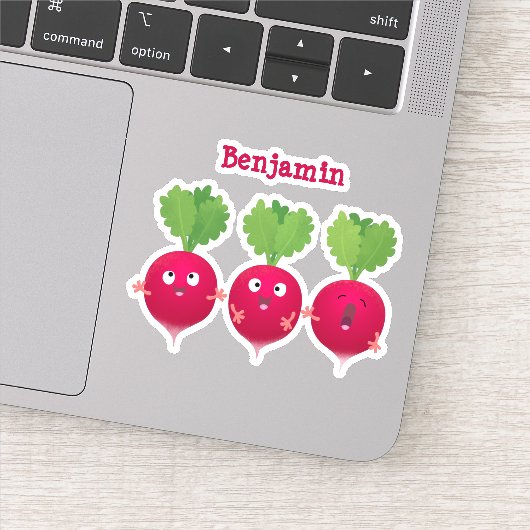 可愛い大根がトリオの漫画野菜を歌う シール (詳細)