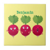 可愛い大根がトリオの漫画野菜を歌う タイル (正面)