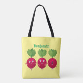 可愛い大根がトリオの漫画野菜を歌う トートバッグ (裏面)