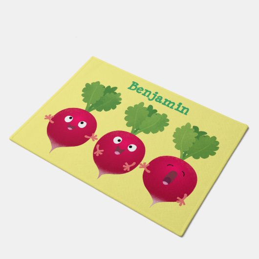 可愛い大根がトリオの漫画野菜を歌う ドアマット (アングル)