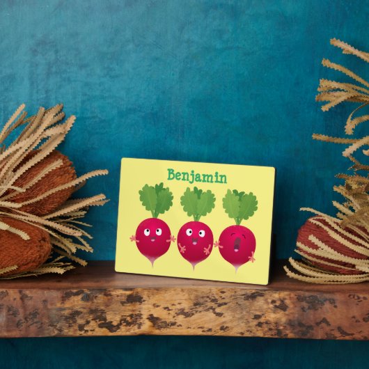 可愛い大根がトリオの漫画野菜を歌う フォトプラーク (側面)