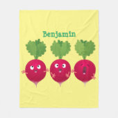 可愛い大根がトリオの漫画野菜を歌う フリースブランケット (正面)