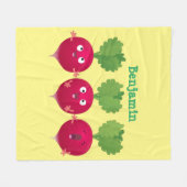 可愛い大根がトリオの漫画野菜を歌う フリースブランケット (正面(横))