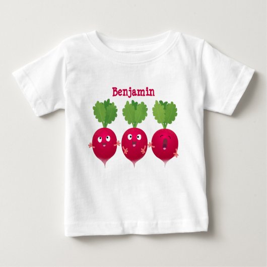 可愛い大根がトリオの漫画野菜を歌う ベビーTシャツ (正面)
