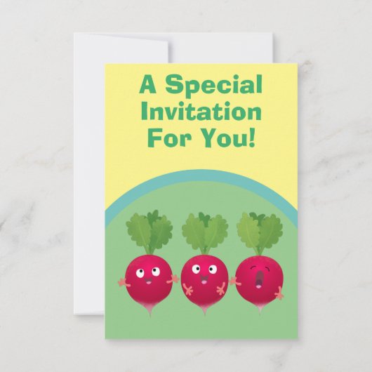 可愛い大根トリオ漫画野菜inv歌う 招待状 (裏面)