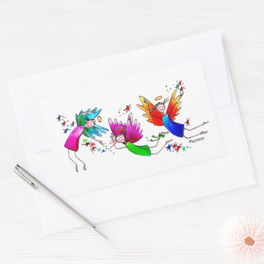 可愛い天使の赤と青の幸せな水色 長方形シール (封筒)