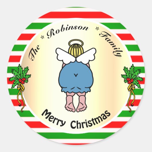 可愛い太いエンジェルレッドとグリーンフレームクリスマス ラウンドシール (正面)