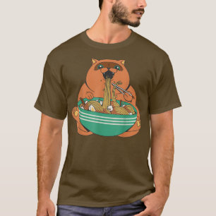 可愛い太っ食べぽい猫ラーメン好き Tシャツ