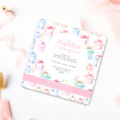 可愛い女お洒落の子1歳の誕生日ピンクのバルーンギフト 招待状