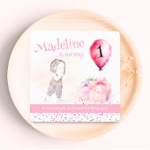 可愛い女お洒落の子1歳の誕生日ピンクのバルーンギフト 招待状