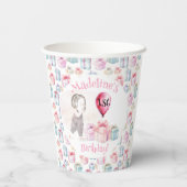 可愛い女お洒落の子1歳の誕生日ピンクのバルーンギフト 紙コップ (裏面)