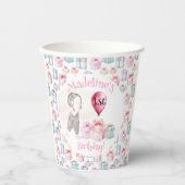 可愛い女お洒落の子1歳の誕生日ピンクのバルーンギフト 紙コップ (正面)