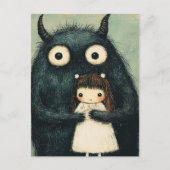 可愛い女の子とモンスターの友達 ファンタジー ポストカード (正面)