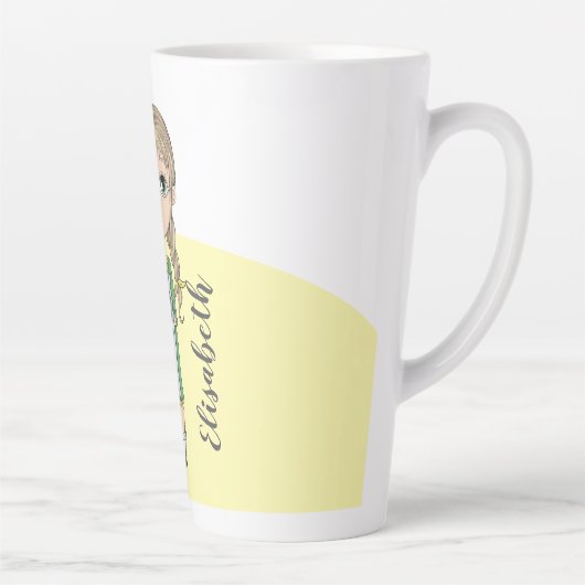 可愛い女の子と猫パーソナライズされたの背の高いラテマグカップ カフェラテマグ (右)