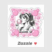 可愛い女の子とBuble、漫画おもしろい、漫画ブラック&ホワイト シール (シート)