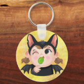 可愛い女の子のこうもりハロウィーンの衣装紙プレート キーホルダー (正面)