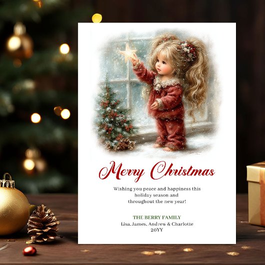可愛い女の子のクリスマスシーン ホリデーカー シーズンカード