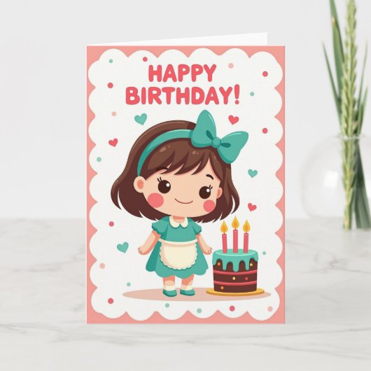 可愛い女の子の誕生日カード カード (正面)