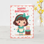 可愛い女の子の誕生日カード カード (黄色い花)