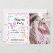 可愛い女の子の誕生日パジャマパーティーの写真 招待状 (正面)