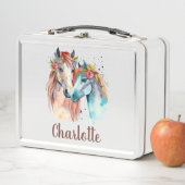 可愛い女の子らし水彩子供の名前スクールメタルランチ メタルランチボックス (インサイチュ)