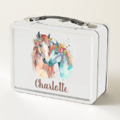 可愛い女の子らし水彩子供の名前スクールメタルランチ メタルランチボックス (裏面)