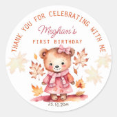 可愛い女の子テディベア秋感謝してい誕生日お願い ラウンドシール (正面)