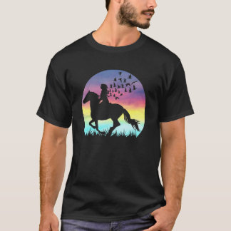 可愛い女の子 馬に乗る アラビア馬 ビンテージ 日没 Tシャツ