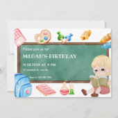 可愛い女子学生チョークボード誕生日 招待状 (正面)