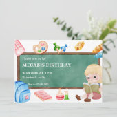 可愛い女子学生チョークボード誕生日 招待状 (スタンド正面)