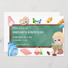 可愛い女子学生チョークボード誕生日 招待状