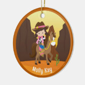 可愛い女性のカーボーイパーソナライズされたキッズネームクリスマス セラミックオーナメント (左)