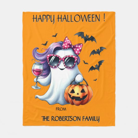 可愛い女性の幽霊のハロウィン フリースブランケット (正面)