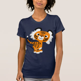 可愛い好奇心の漫画の虎の女性Tシャツ Tシャツ