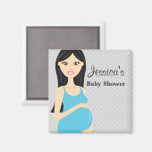 可愛い妊婦のブルードレス赤ちゃんシャワー マグネット (正面/裏面)